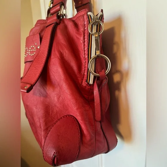 Chloe Patsy Leather Studded Logo Red Tote COA - Picture 5 of 16